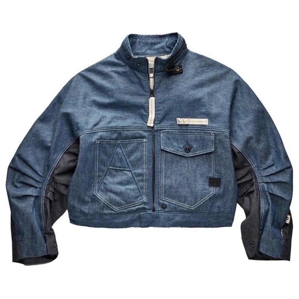 EXCLUSIVE‼️ NWT G-STAR RAW GSSR 3D A-Cropped Denim Jacket in Indigo, Size Small